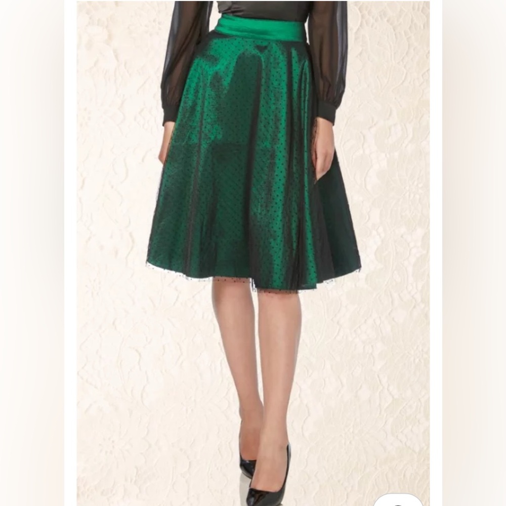 NEW Voodoo Vixen Beatrice Green Black Polka Dot Tulle Swing Skirt Size Medium